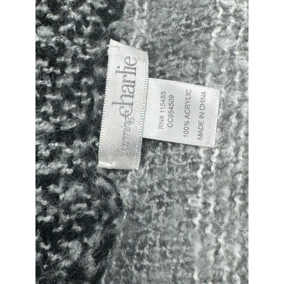 Womens Charlie Acrylic Knit Black White Textured Scarf Fringed Ends 76x20" READ - Picture 4 of 5
